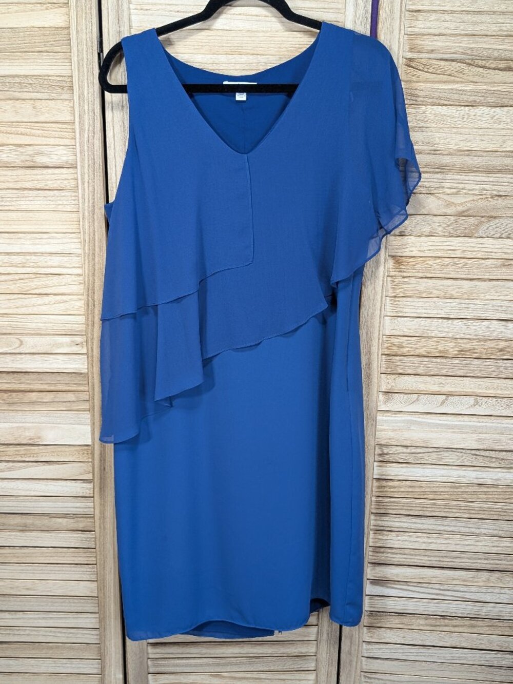 H by Halston Sleeveless V-Neck Ruffle Dress in Royal Blue Size Medium
